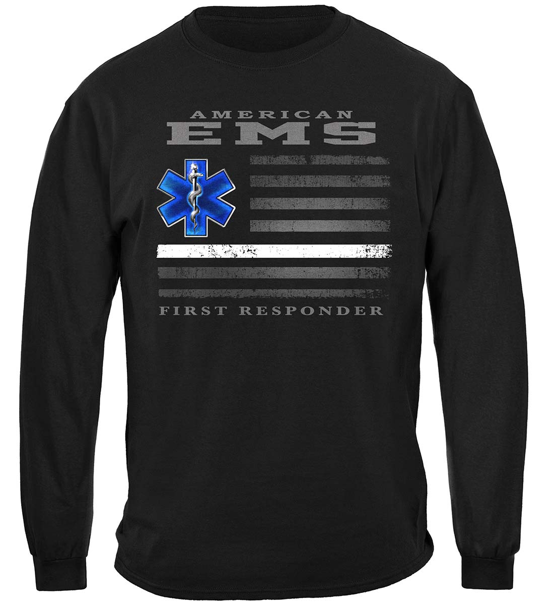 American EMS First Responder Ghost Flag Long Sleeve Shirt - front view