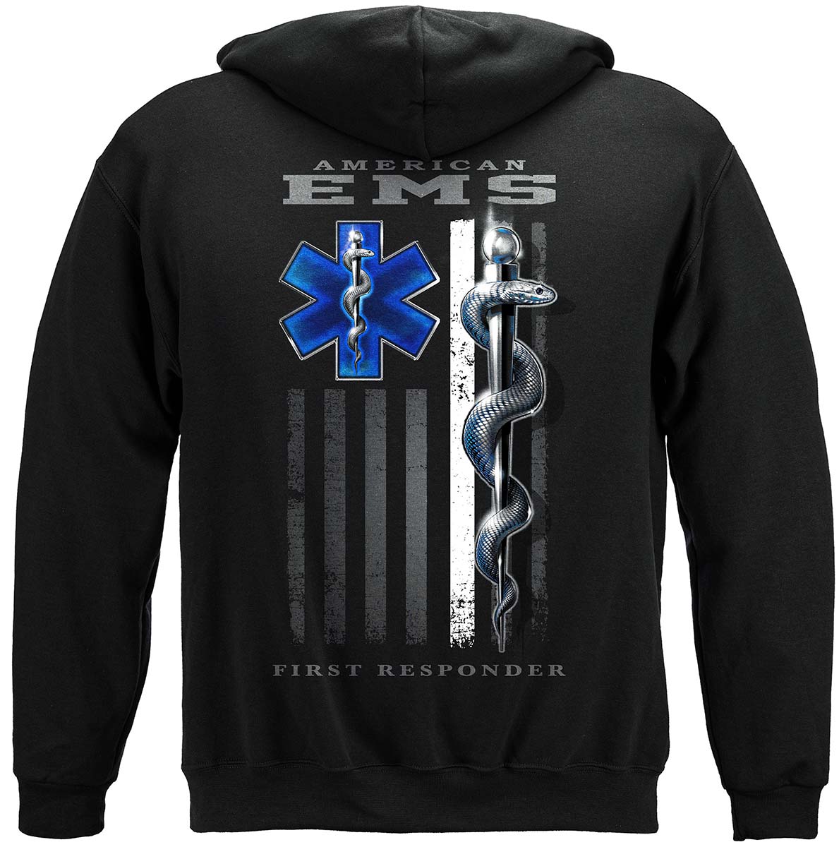 American EMS First Responder Ghost Flag Hoodie - back view