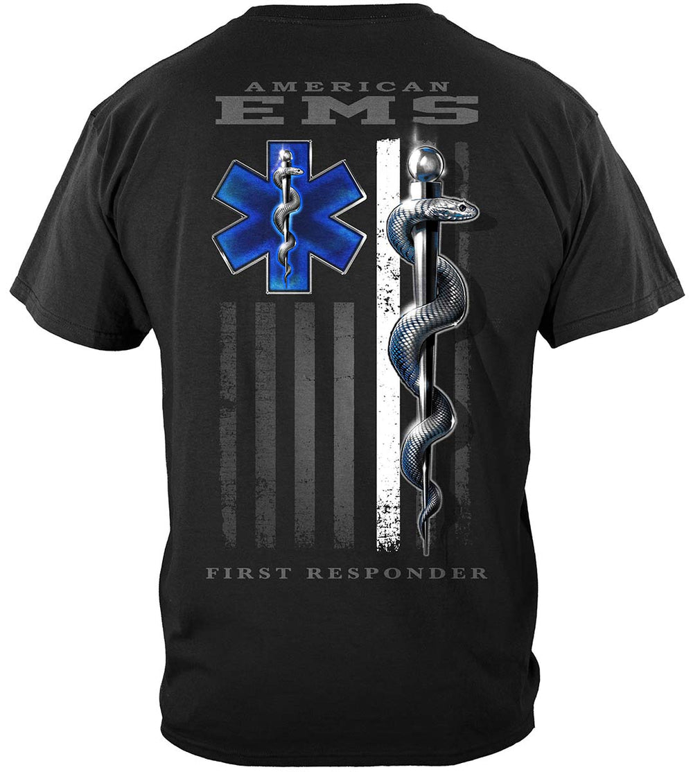American EMS First Responder Ghost Flag T-Shirt - back view
