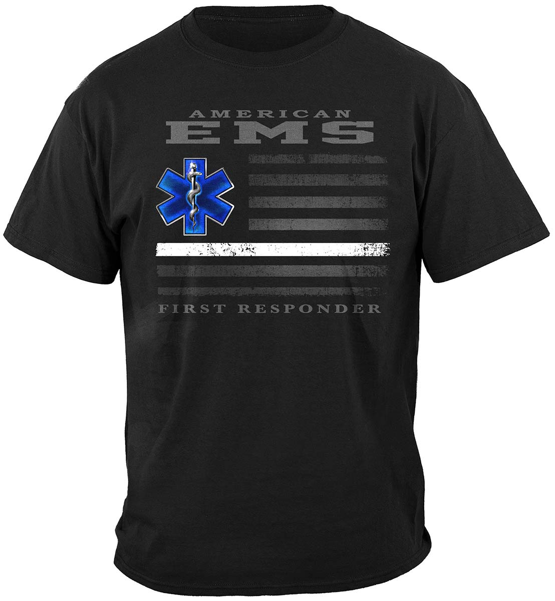 American EMS First Responder Ghost Flag T-Shirt - front view