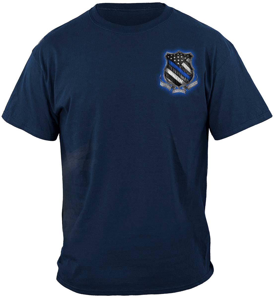 Law Enforcement Back the Blue Virtue Respect Honor T-Shirt - front view