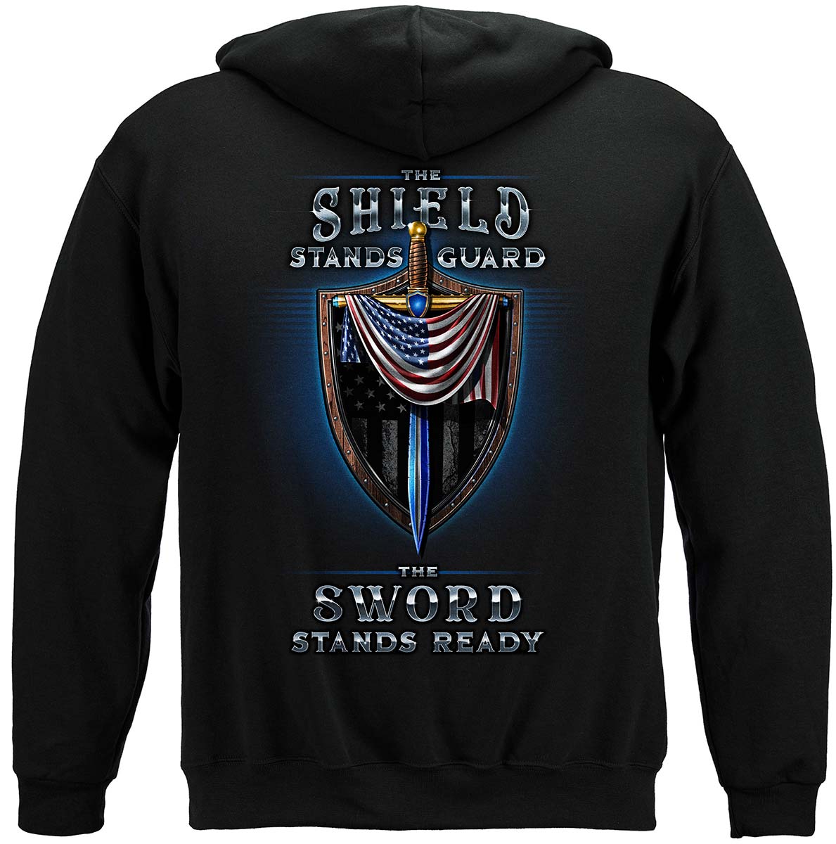 Law Enforcement Police Sword and Shield Thin Blue Line Hoodie - back view