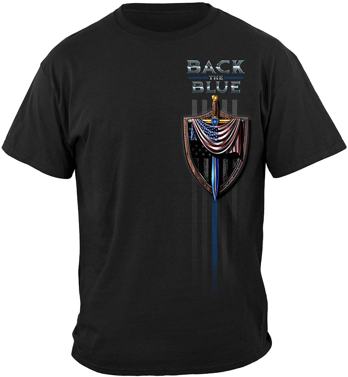 Law Enforcement Police Sword and Shield Thin Blue Line T-Shirt - front view