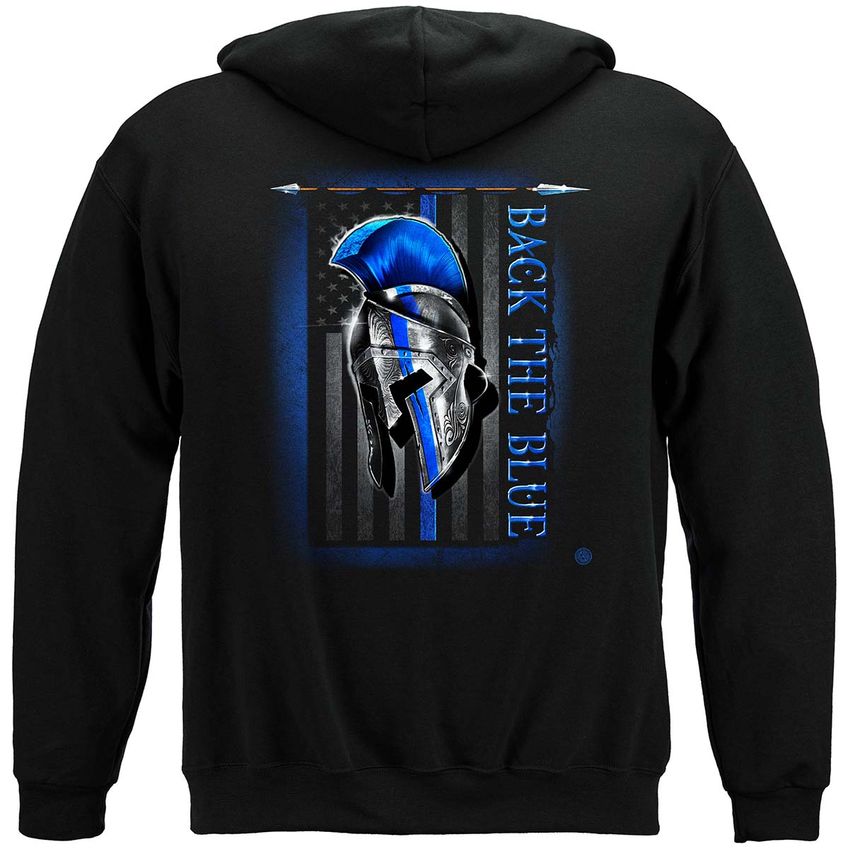 Thin Blue Line Spartan Helmet Back the Blue Hoodie - back view