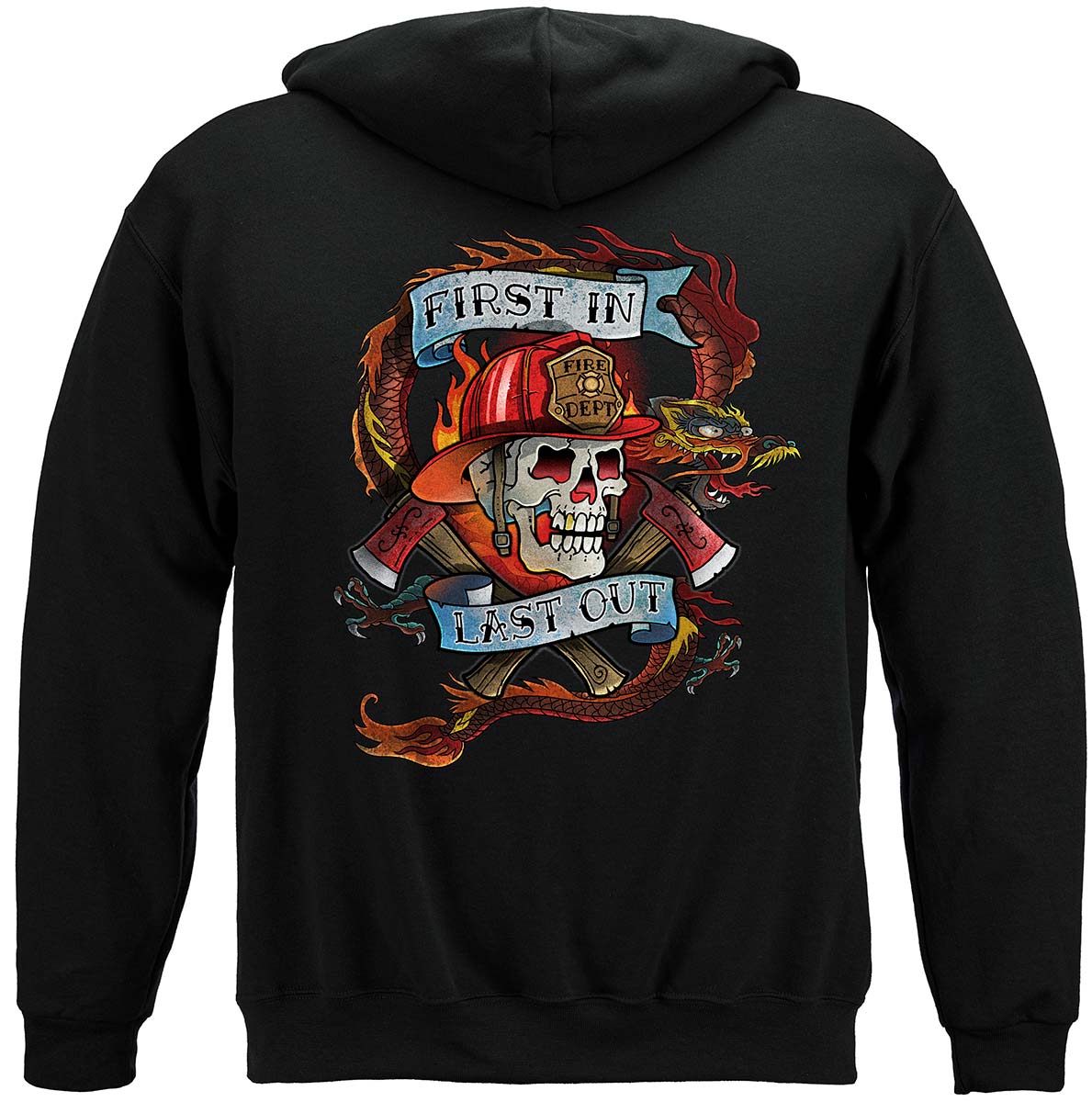 Firefighter Tattoo Fire Dept First In Last Out Hoodie - back view