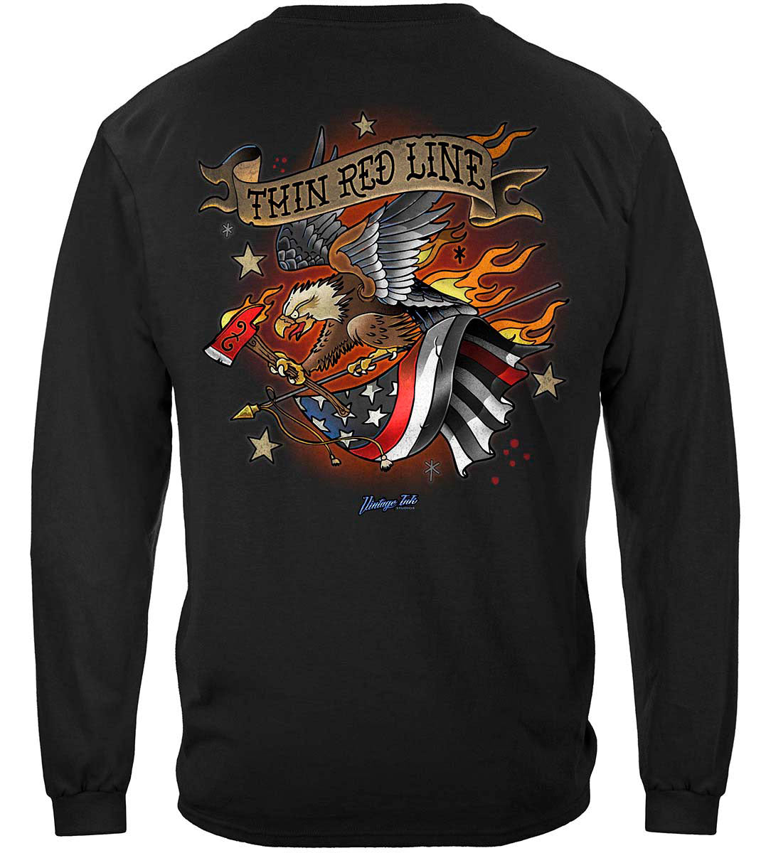 Firefighter Tattoo Fire Dept Thin Red Line Long Sleeve Shirt - back view