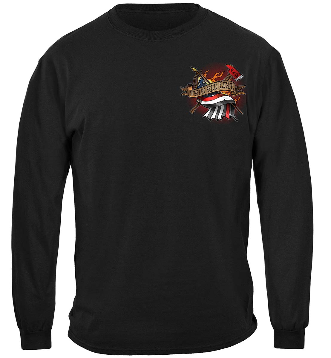Firefighter Tattoo Fire Dept Thin Red Line Long Sleeve Shirt - front view