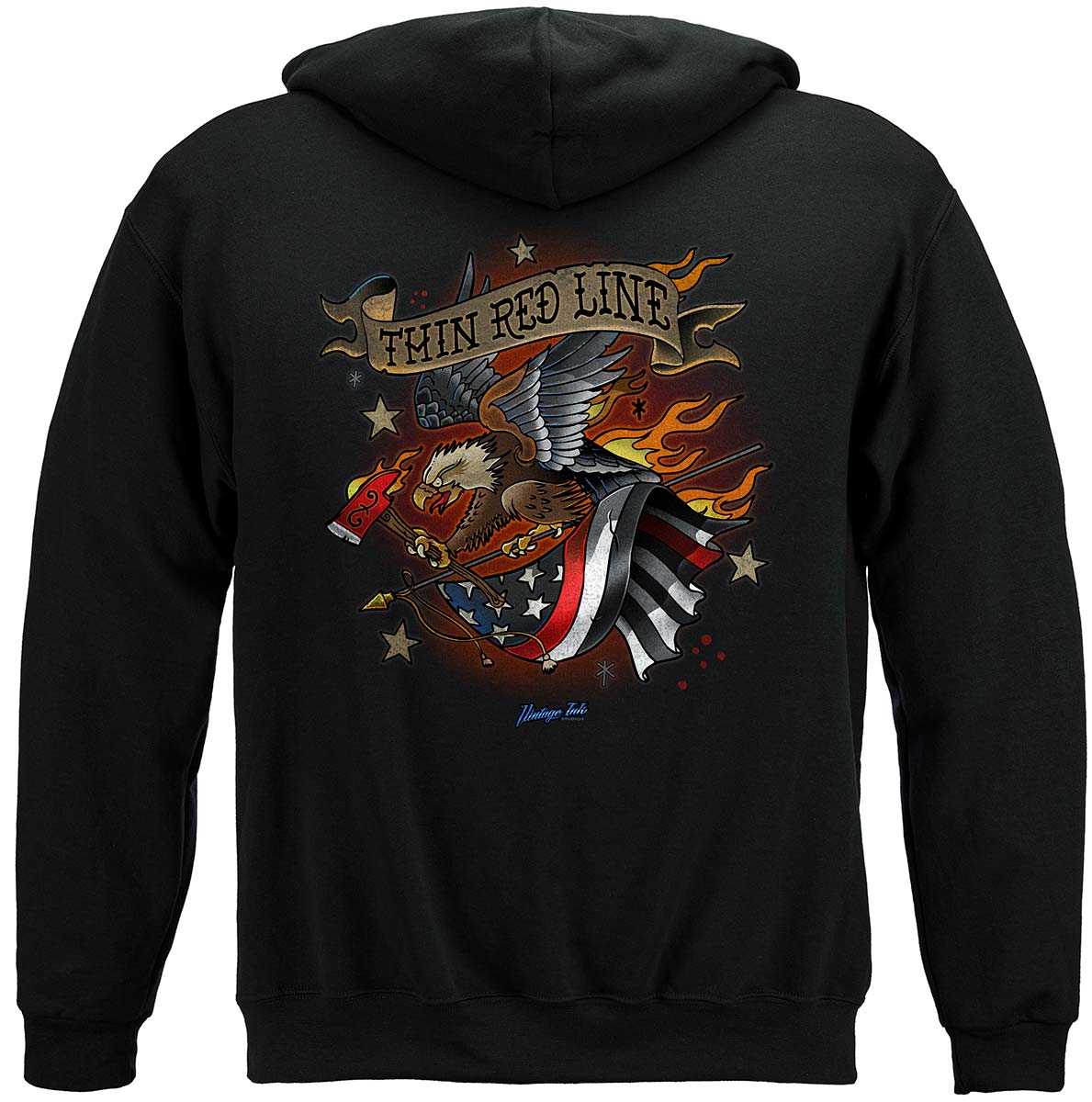 Firefighter Tattoo Fire Dept Thin Red Line Hoodie - back view