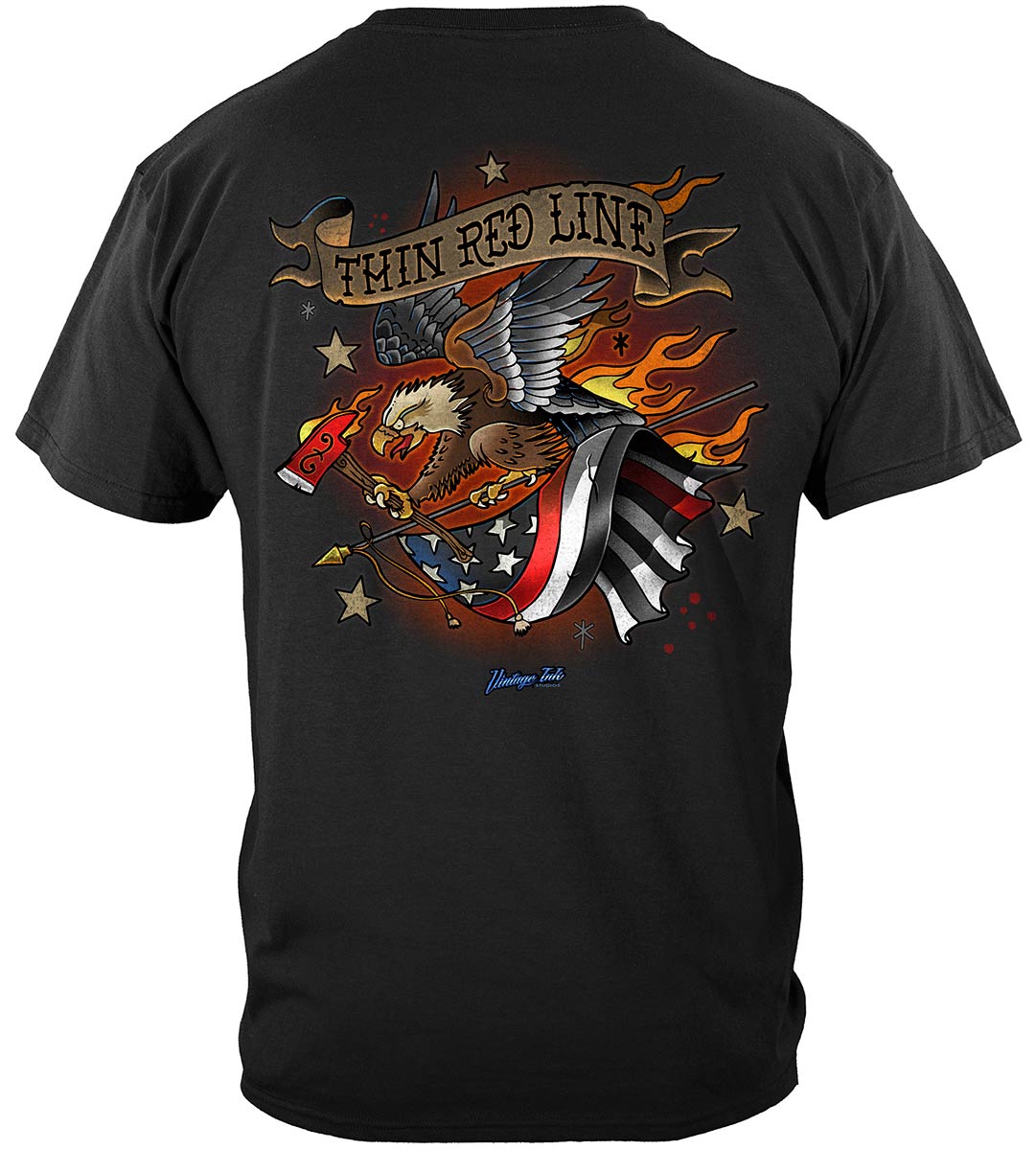 Firefighter Tattoo Fire Dept Thin Red Line T-Shirt - back view