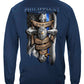 Law Enforcement Philippians 4:13 Thin Blue Line Long Sleeve Shirt - back view