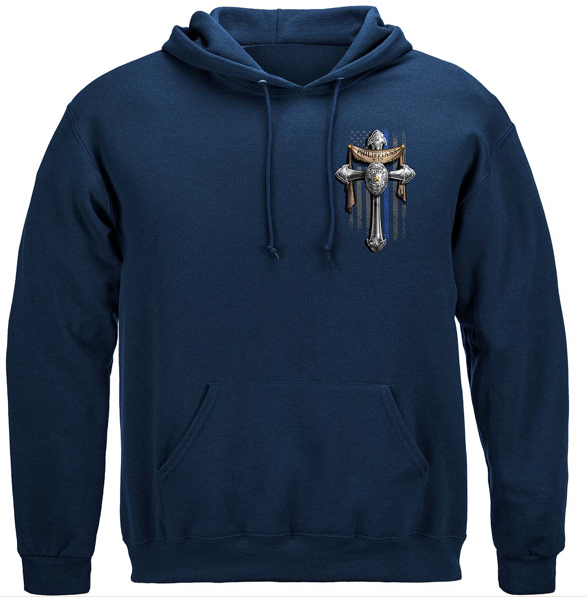 Law Enforcement Philippians 4:13 Thin Blue Line Hoodie - front view