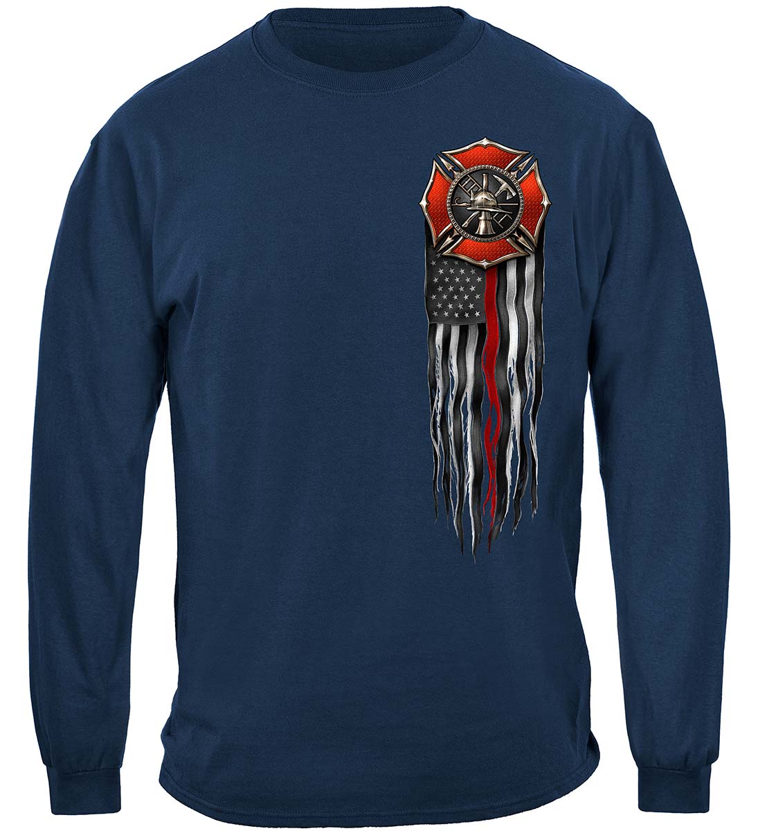 Firefighter Eagle American Flag Bald Eagle Feather Long Sleeve Shirt - front view