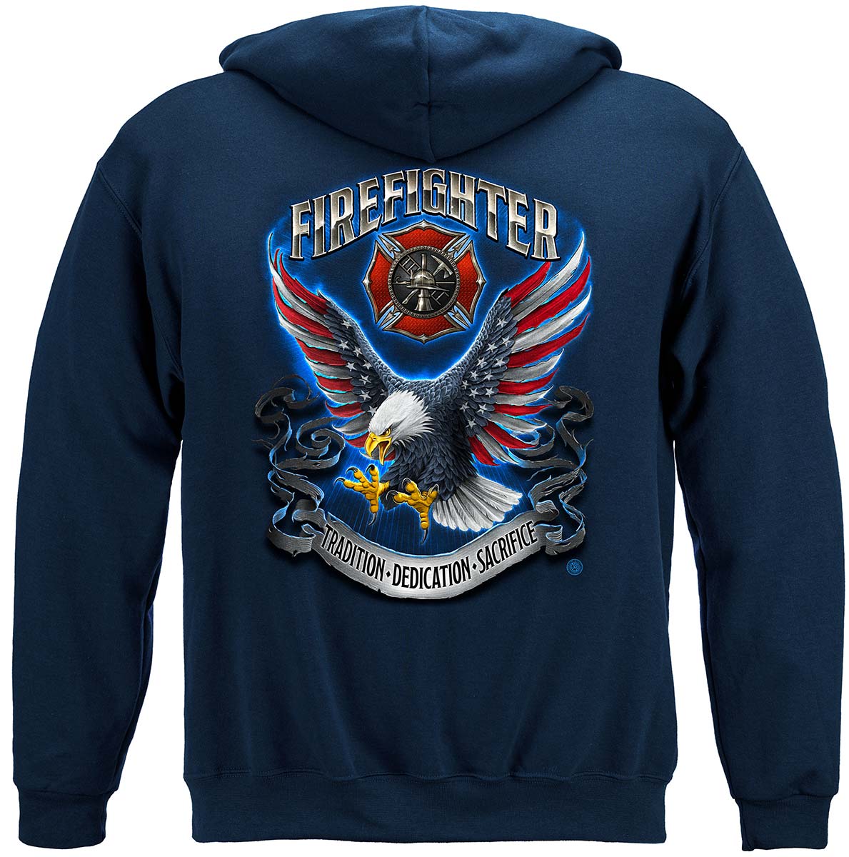 Firefighter Eagle American Flag Bald Eagle Feather Hoodie - back view