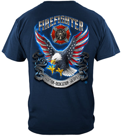 Firefighter Eagle American Flag Bald Eagle Feather T-Shirt - back view