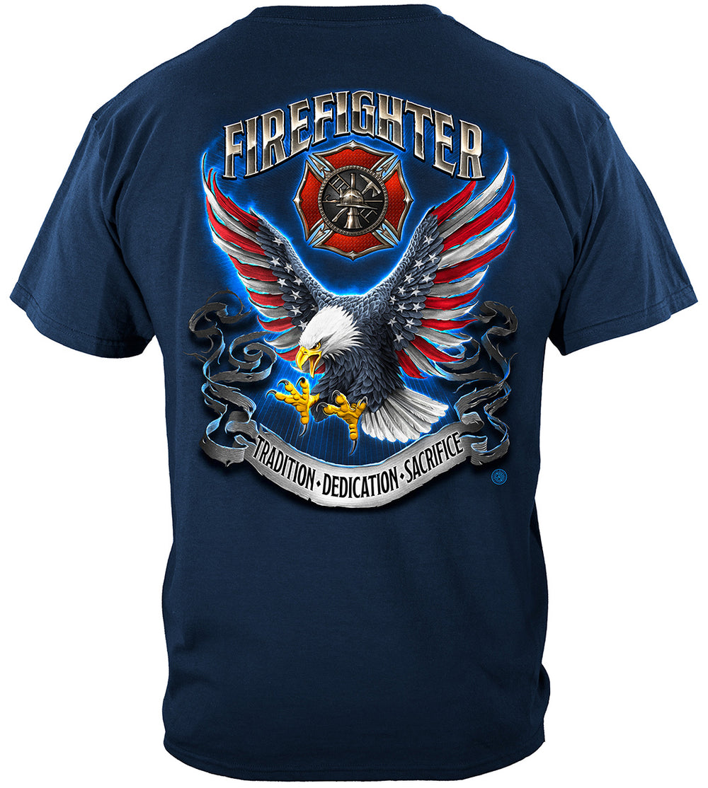 Firefighter Eagle American Flag Bald Eagle Feather T-Shirt - back view