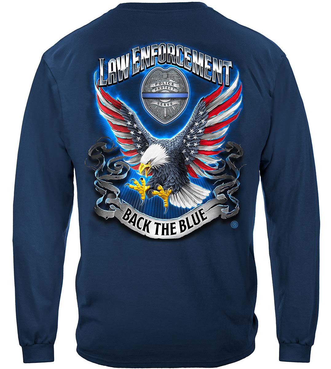 Law Enforcement Eagle American Flag Bald Eagle Feather Long Sleeve Shirt - back view