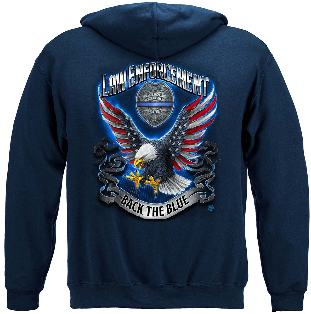 Law Enforcement Eagle American Flag Bald Eagle Feather Hoodie - back view