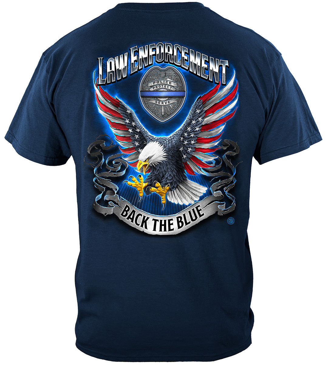Law Enforcement Eagle American Flag Bald Eagle Feather T-Shirt - back view