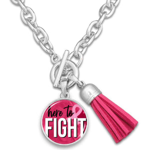 Cure for Cancer Here to Fight Pink Ribbon Necklace