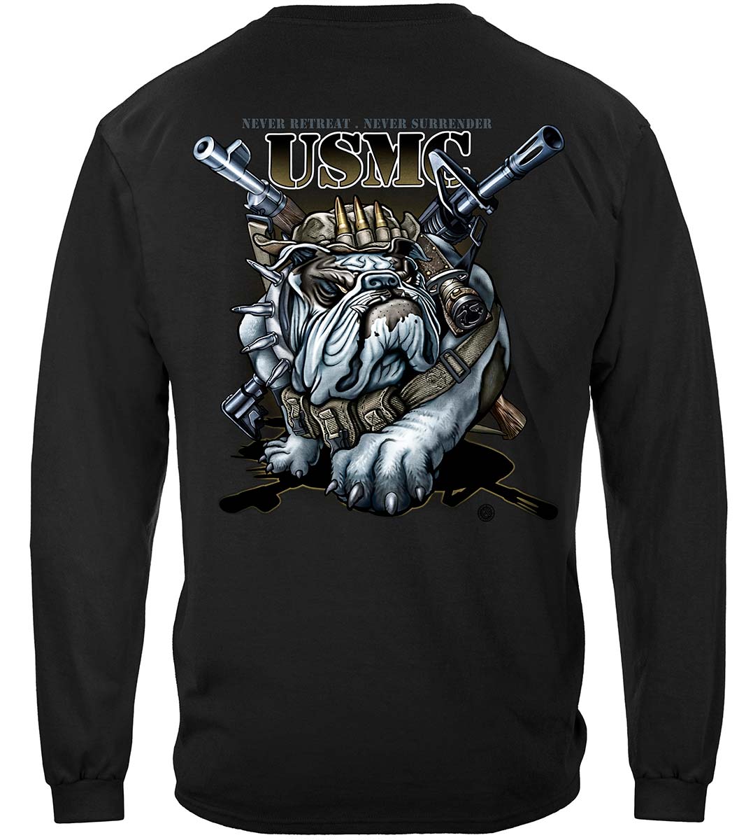 Marine Corps Never Retreat Never Surrender Long Sleeve Shirt - back view