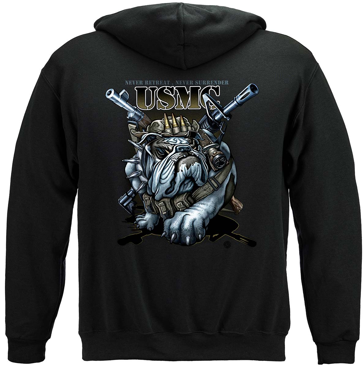 Marine Corps Never Retreat Never Surrender Hoodie - back view