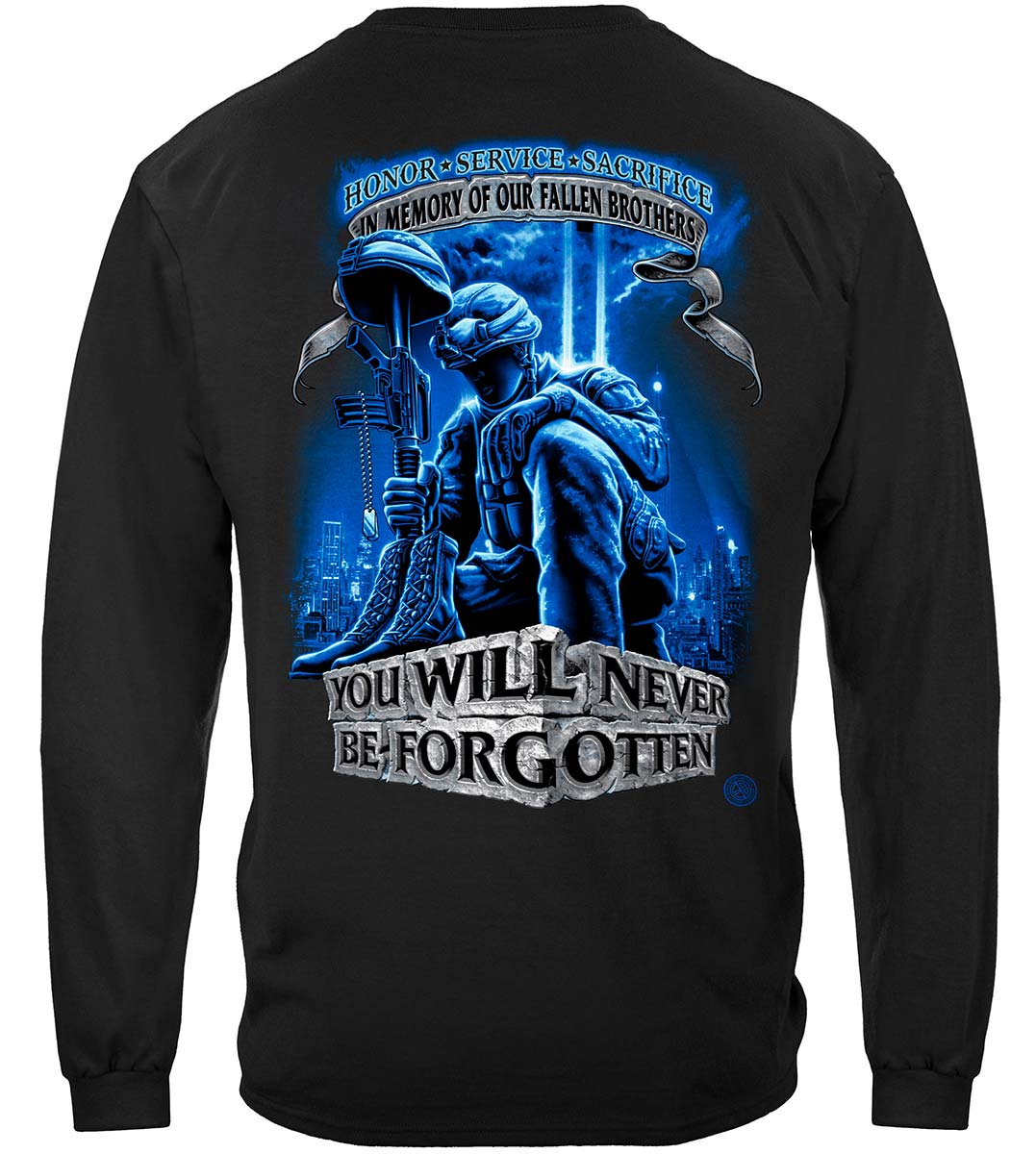 Never Forget Fallen Soldier Long Sleeve Shirt - back view