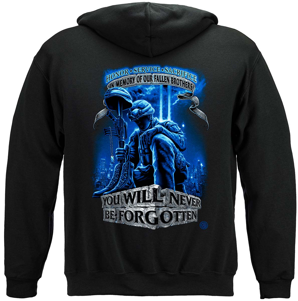Never Forget Fallen Soldier Hoodie - back view