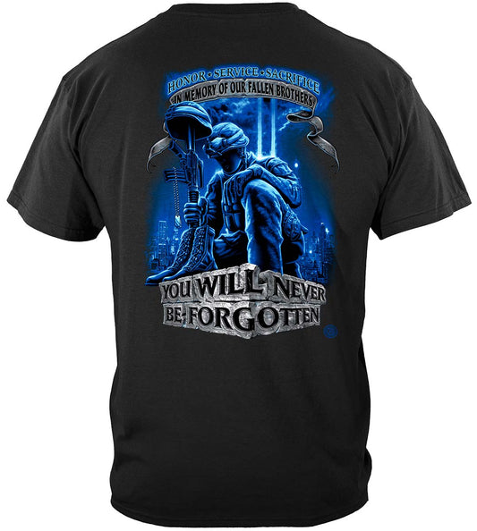 Never Forget Fallen Soldier T-Shirt - back view