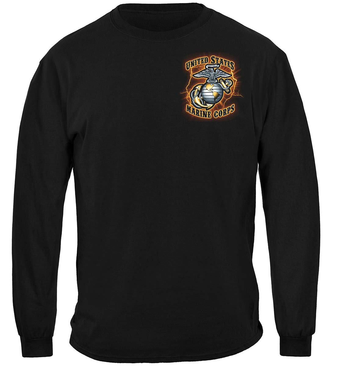 USMC Gold Lightning Time Honor Tradition Eagle Long Sleeve Shirt - front view