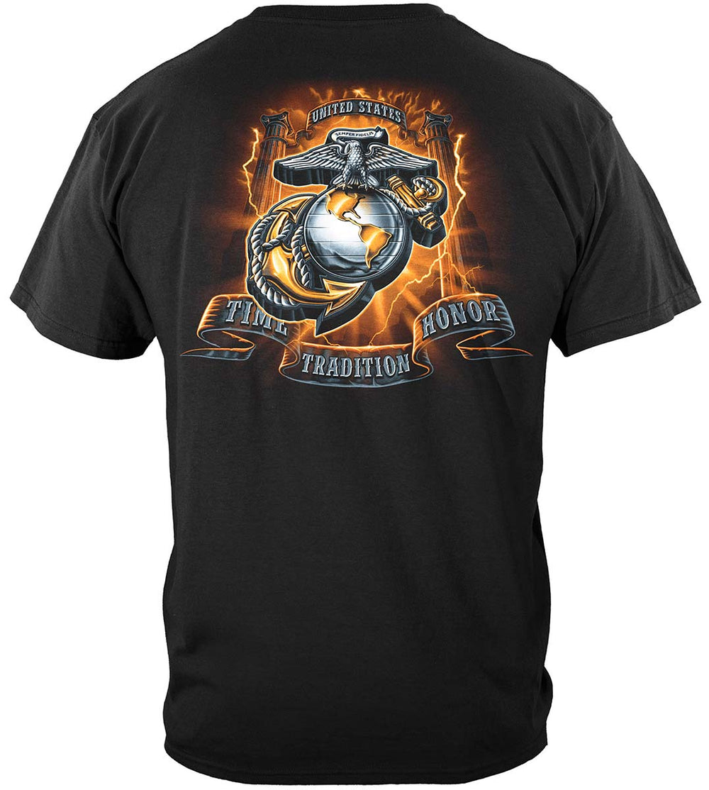 USMC Gold Lightning Time Honor Tradition Eagle T-Shirt - back view