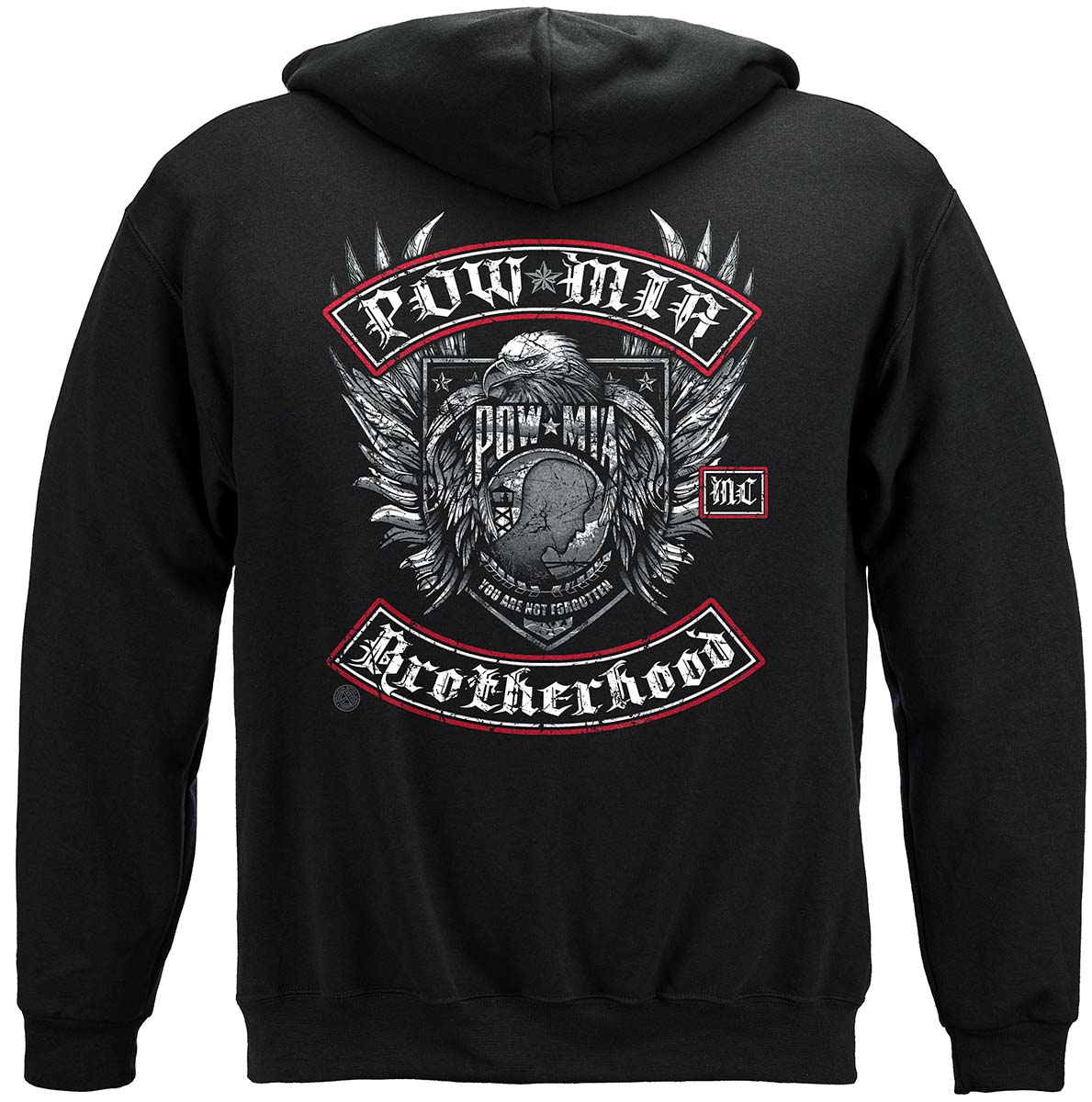 POW-MIA Biker with Rockers Silver Foil Hoodie - back view