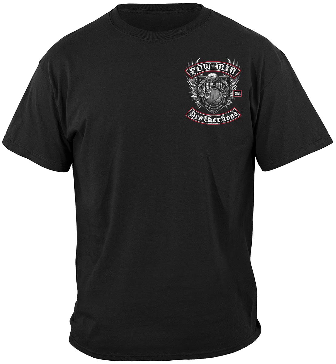 POW-MIA Biker with Rockers Silver Foil T-Shirt - front view