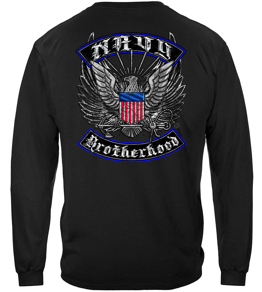 US Navy Steel Wings Biker Rocker Silver Foil Long Sleeve Shirt - back view
