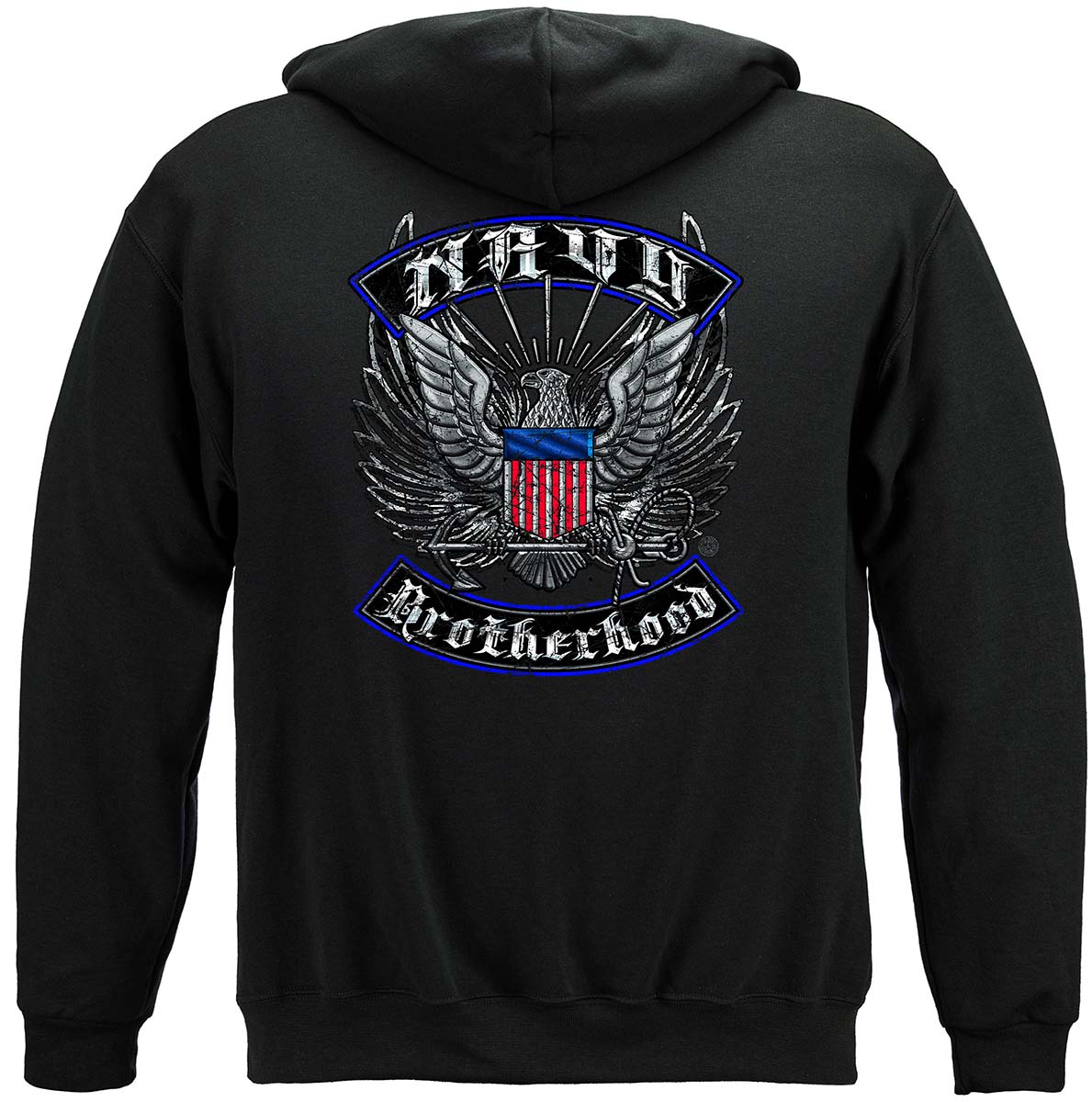 US Navy Steel Wings Biker Rocker Silver Foil Hoodie - back view