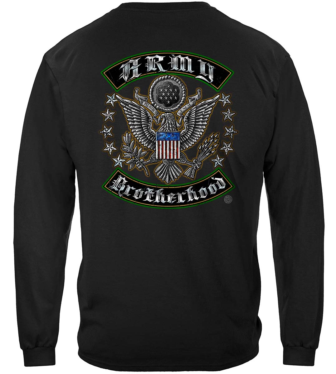 US Army Silver Stars Biker Rockers Silver Foil Long Sleeve Shirt - back view