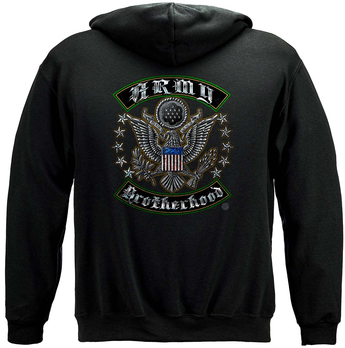 US Army Silver Stars Biker Rockers Silver Foil Hoodie - back view
