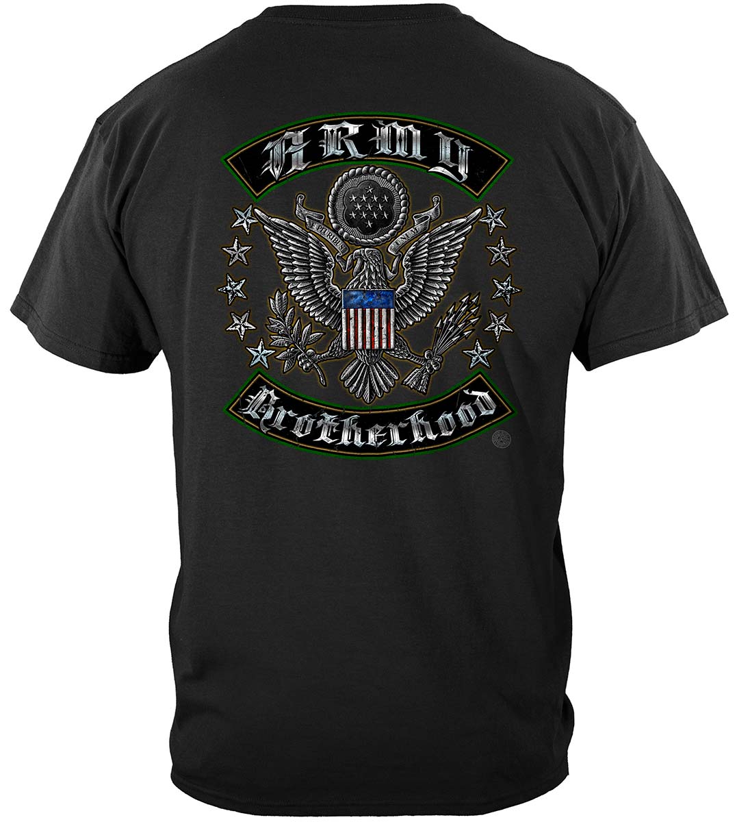 US Army Silver Stars Biker Rockers Silver Foil T-Shirt - back view