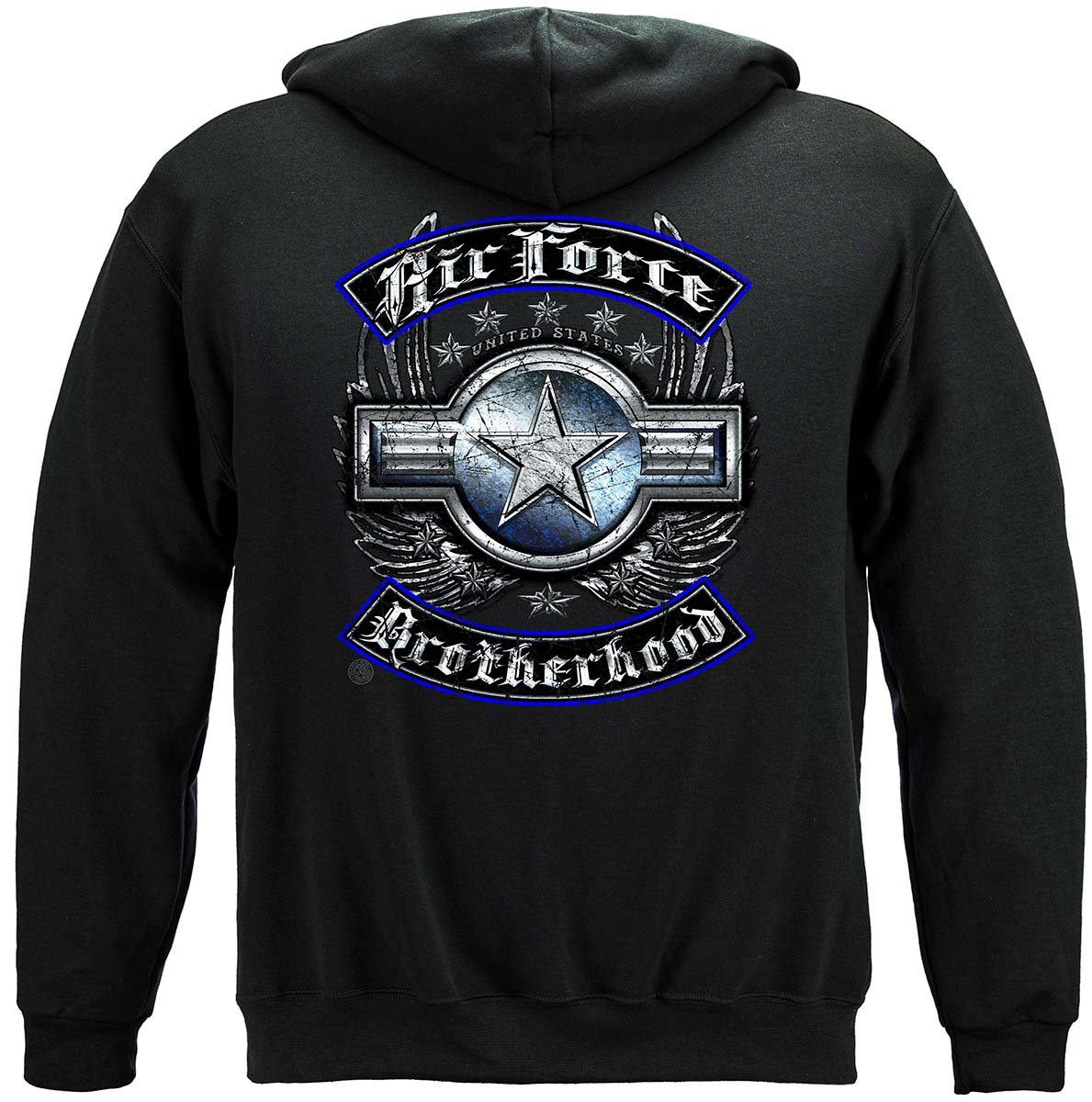 Air Force Steel Wings Biker Rockers Silver Foil Hoodie - back view