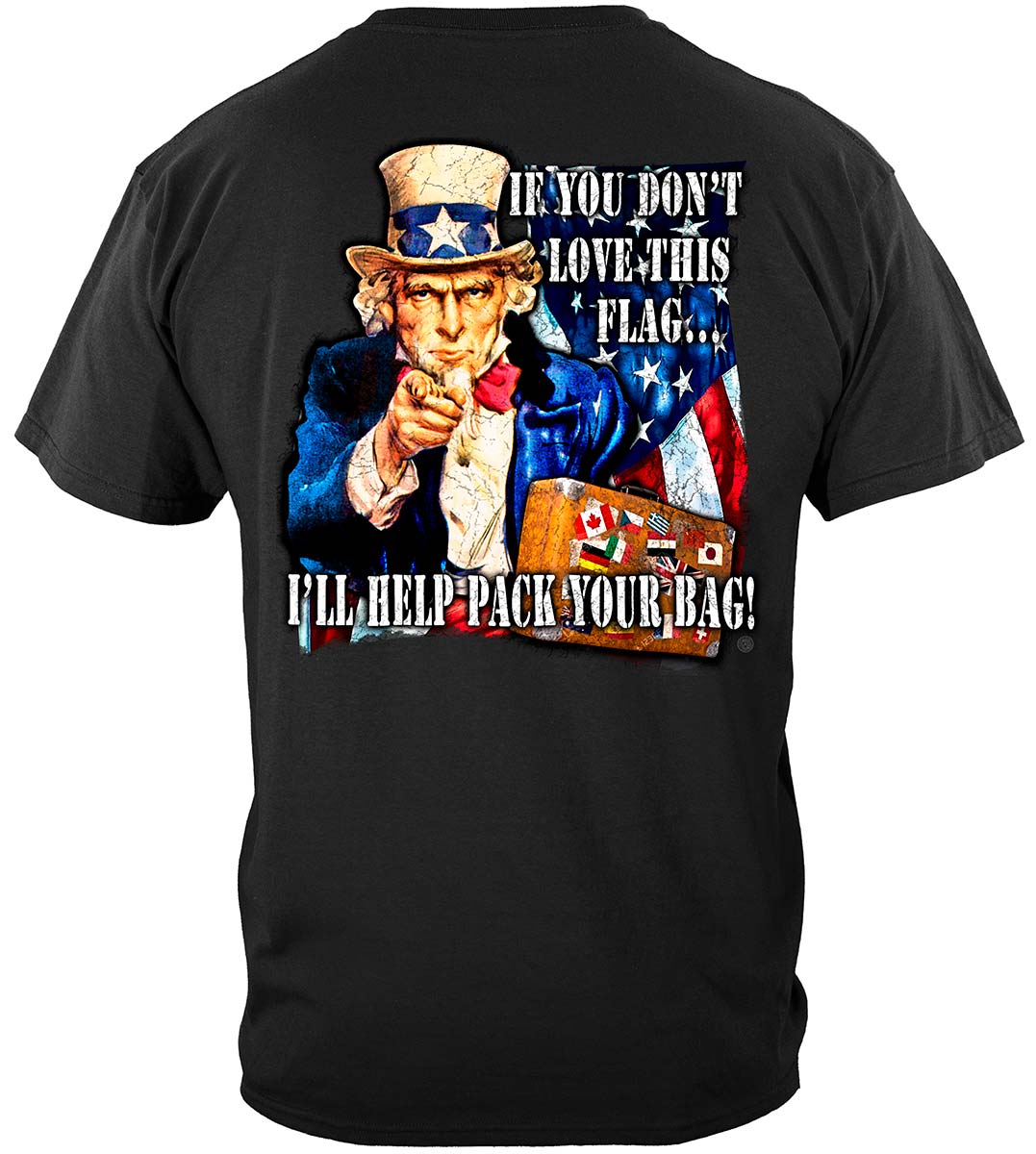 Uncle Sam Pack Your Bags Flag T-Shirt - back view
