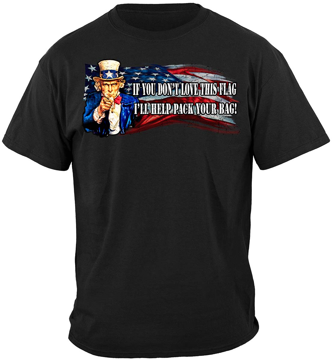 Uncle Sam Pack Your Bags Flag T-Shirt - front view