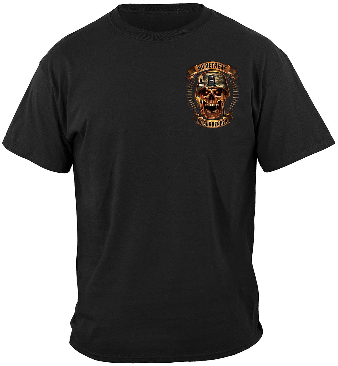Skull of Doom If I Die Avenge Me No Retreat T-Shirt - front view