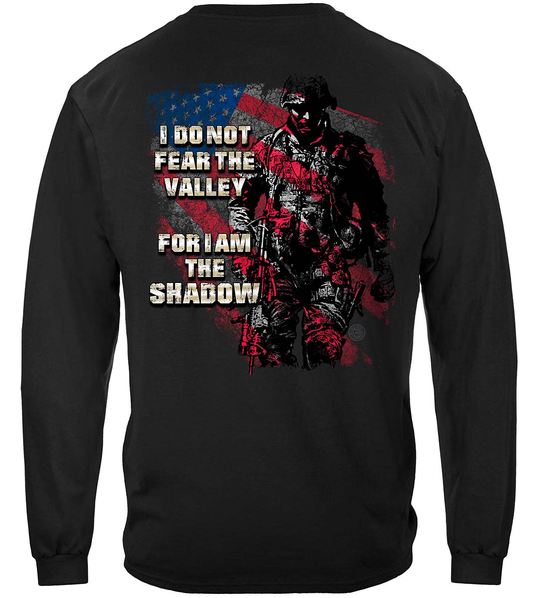 American Flag Soldier I Am the Shadow Long Sleeve Shirt - back view