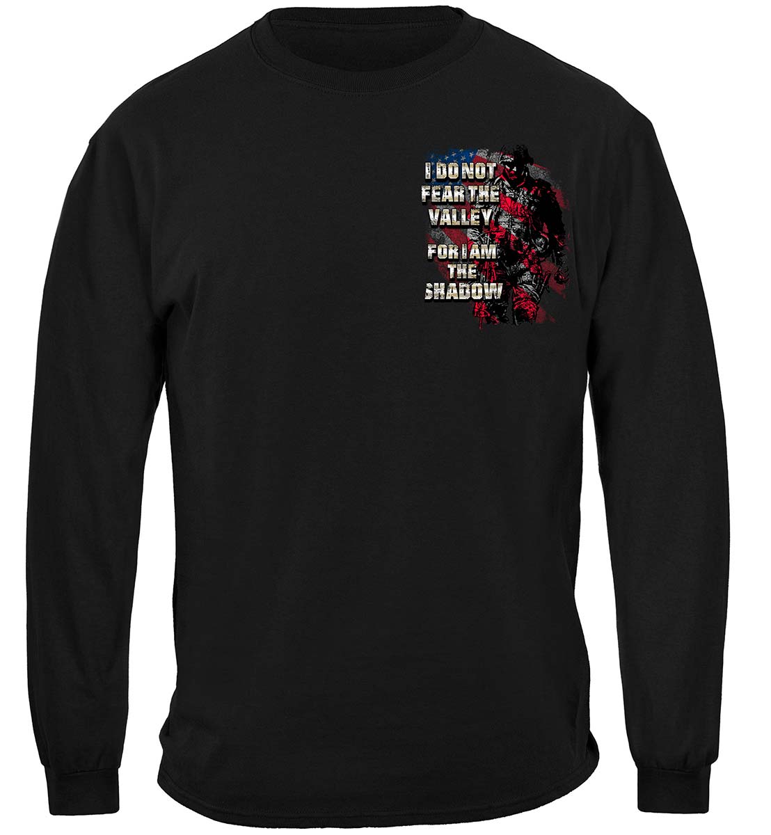 American Flag Soldier I Am the Shadow Long Sleeve Shirt - front view