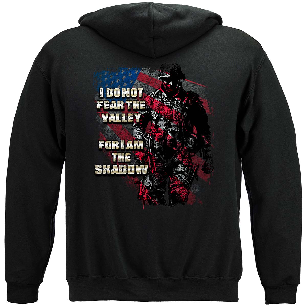 American Flag Soldier I Am the Shadow Hoodie - back view