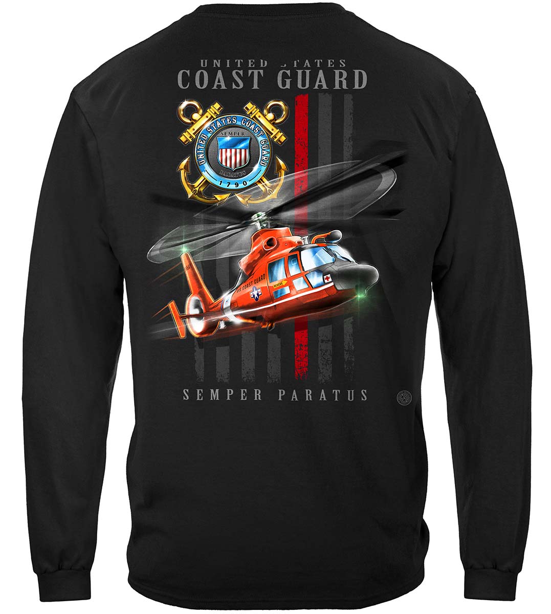 Coast Guard Patriotic Flag Long Sleeve Shirt - back view