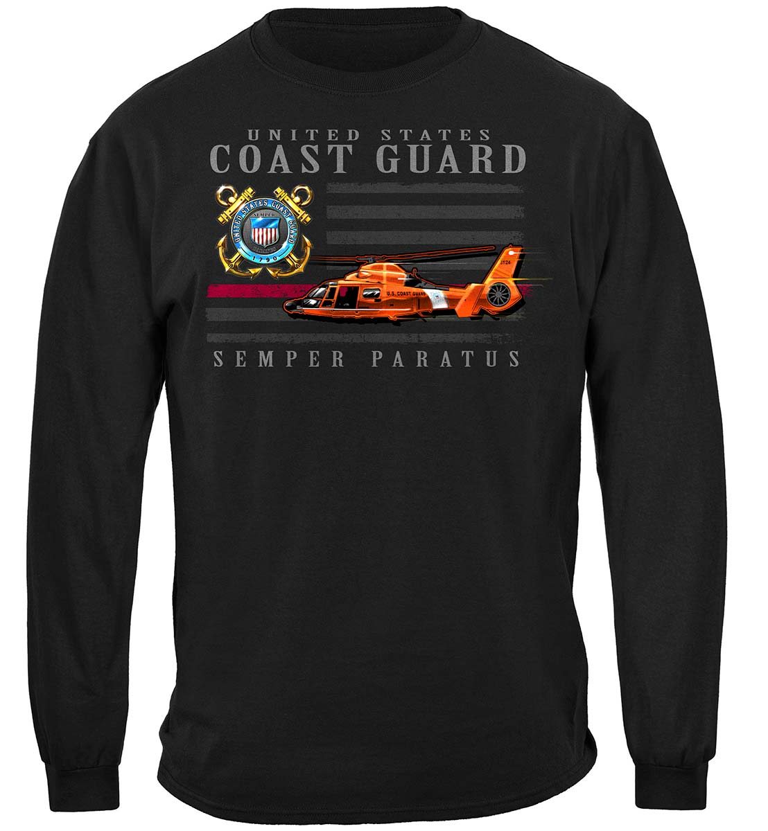 Coast Guard Patriotic Flag Long Sleeve Shirt - front view