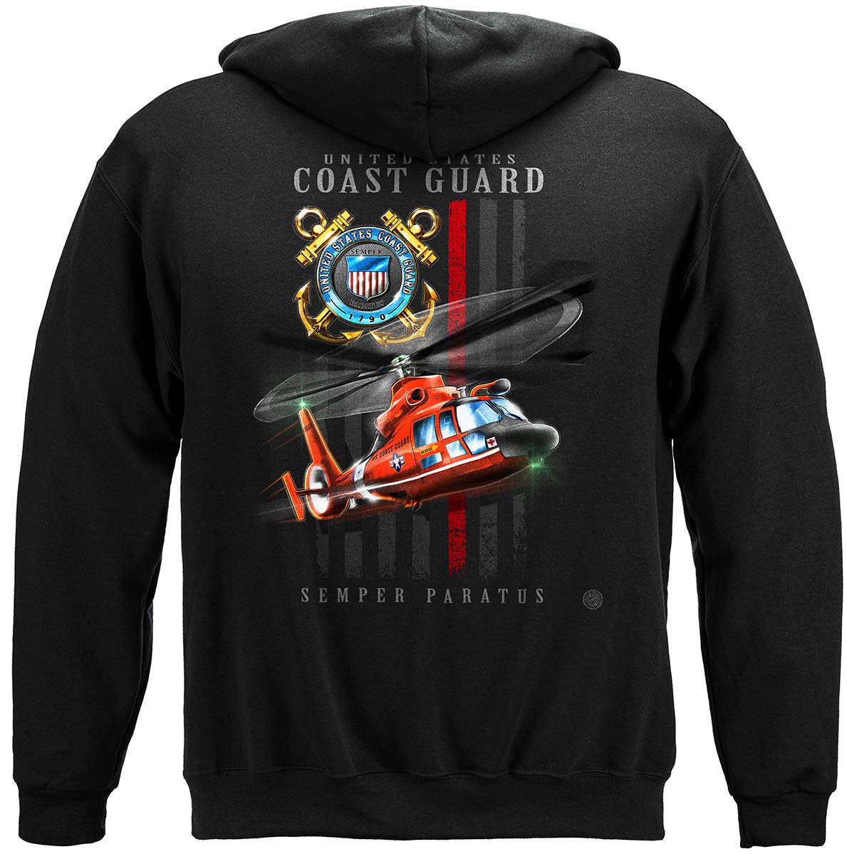 Coast Guard Patriotic Flag Hoodie - back view