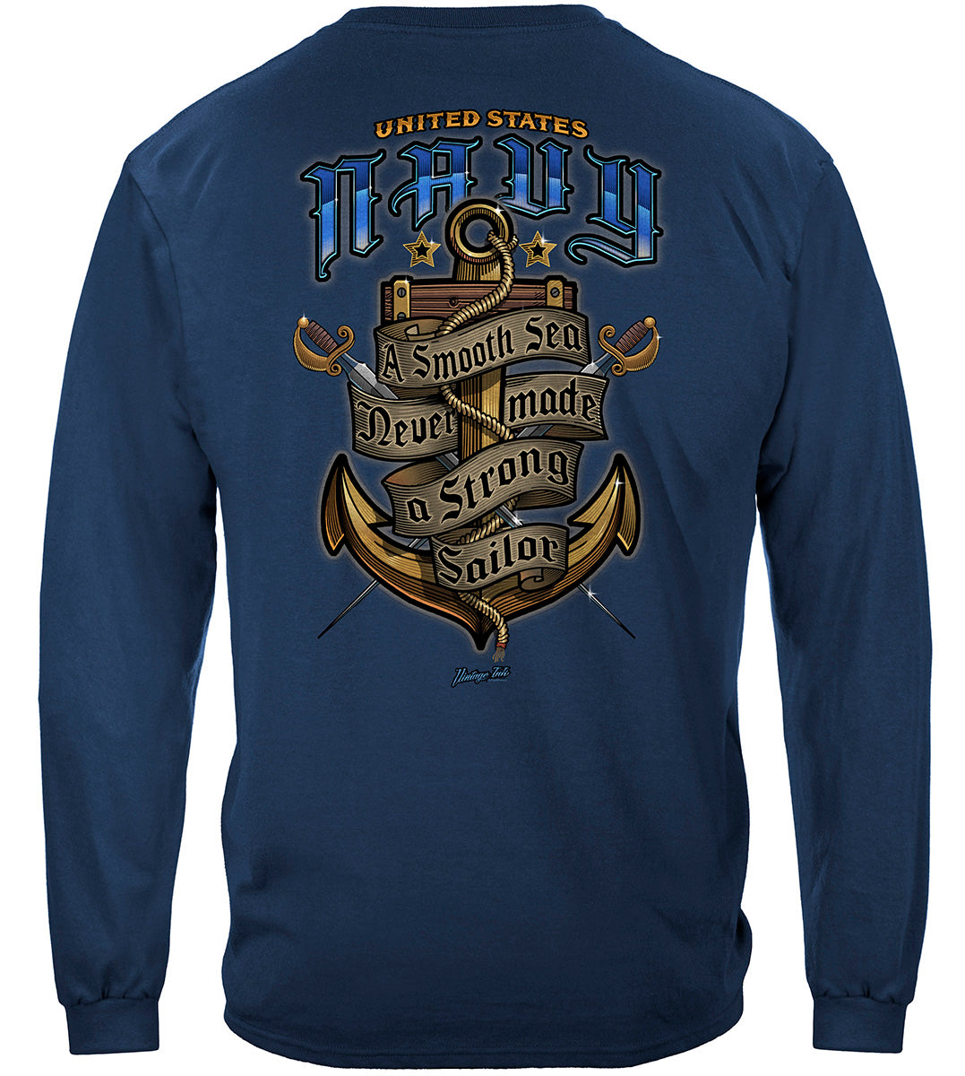 US Navy A Smooth Sea Never Made a Good Sailor Long Sleeve Shirt - back view