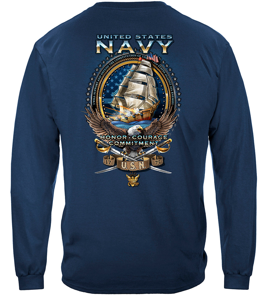 US Navy Schooner USS Constitution Long Sleeve Shirt - back view