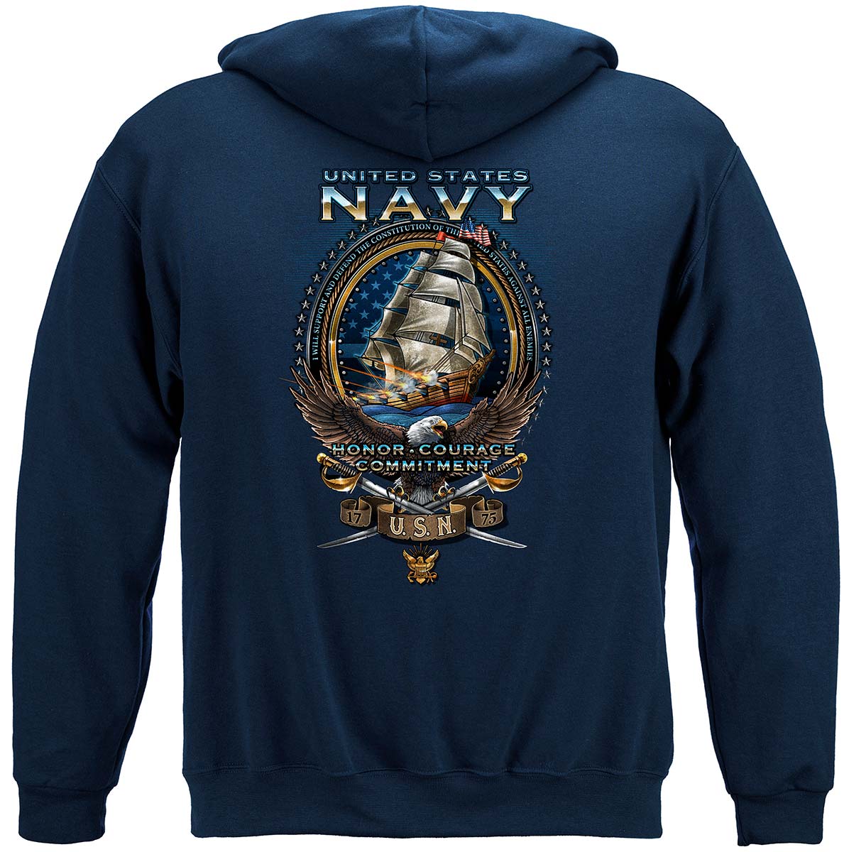 US Navy Schooner USS Constitution Hoodie - back view